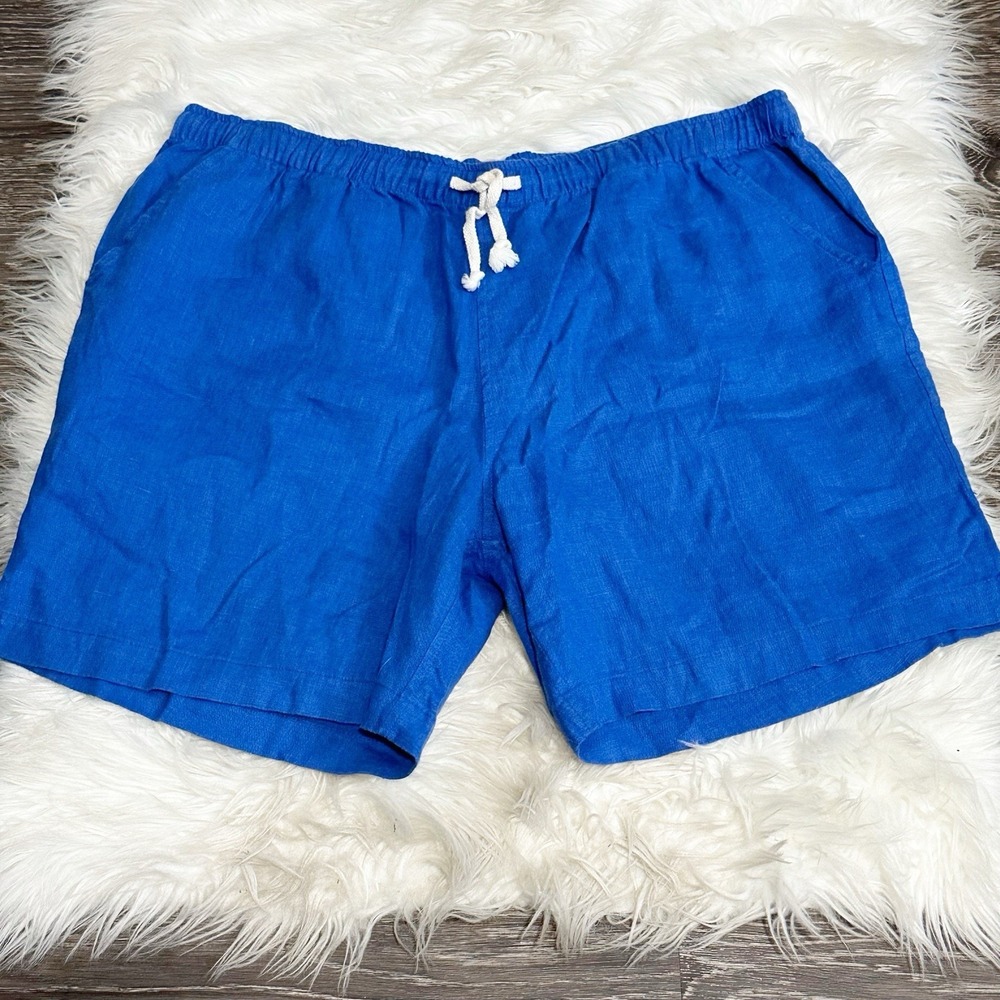 Alex Crane Mens 100% Linen Shorts Size XL Blue Pull On Beachy Travel
